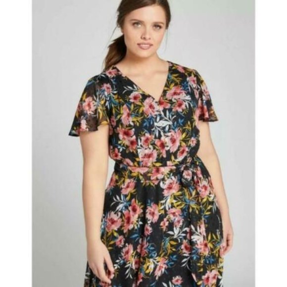 Lane Bryant Textured Floral Midi Maxi Maxi Dress Tie Belt Plus Size 26 H13023 - Picture 4 of 12